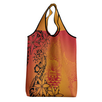 French Polynesia Manta Ray Tattoo Grocery Bag Tahiti Hahalua Tiare Maori Gradient Style