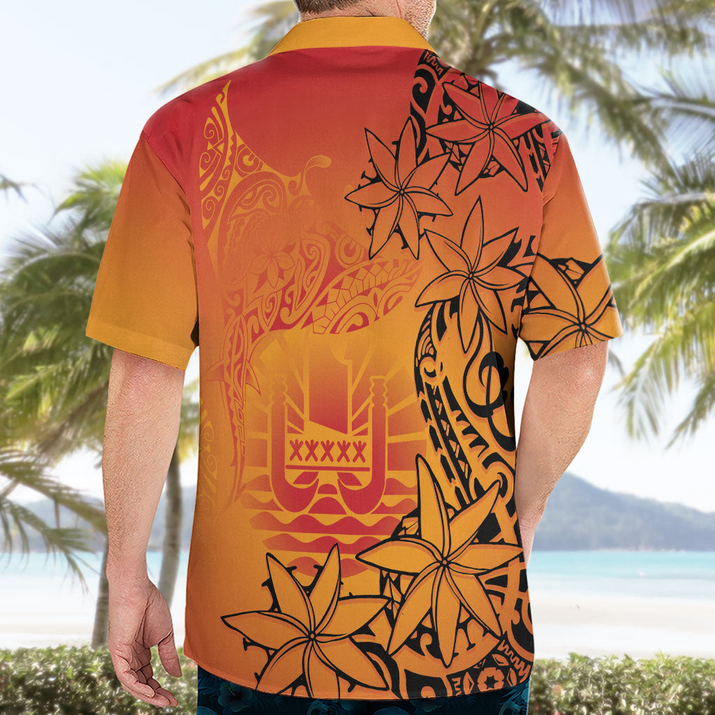 French Polynesia Manta Ray Tattoo Hawaiian Shirt Tahiti Hahalua Tiare Maori Gradient Style