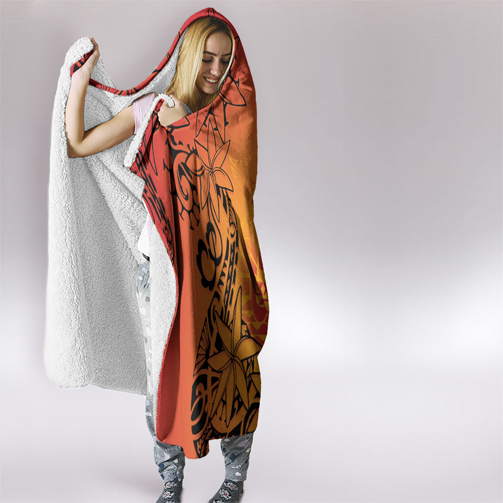 French Polynesia Manta Ray Tattoo Hooded Blanket Tahiti Hahalua Tiare Maori Gradient Style