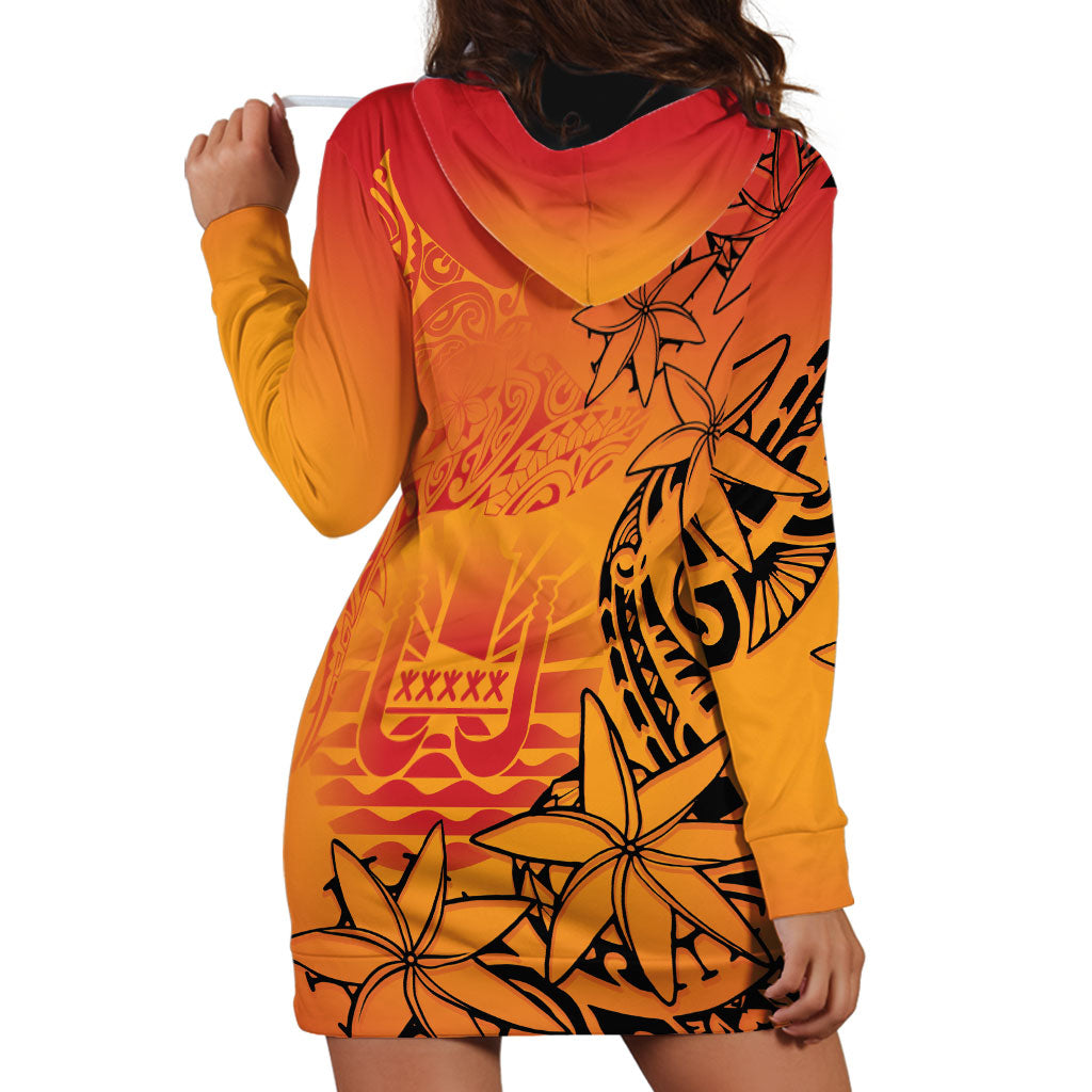 French Polynesia Manta Ray Tattoo Hoodie Dress Tahiti Hahalua Tiare Maori Gradient Style LT14 - Polynesian Pride