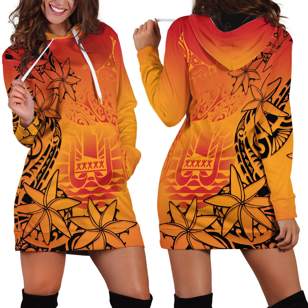 French Polynesia Manta Ray Tattoo Hoodie Dress Tahiti Hahalua Tiare Maori Gradient Style LT14 - Polynesian Pride