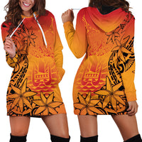 French Polynesia Manta Ray Tattoo Hoodie Dress Tahiti Hahalua Tiare Maori Gradient Style LT14 - Polynesian Pride