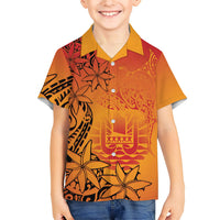 French Polynesia Manta Ray Tattoo Kid Hawaiian Shirt Tahiti Hahalua Tiare Maori Gradient Style LT14 Kid Orange - Polynesian Pride