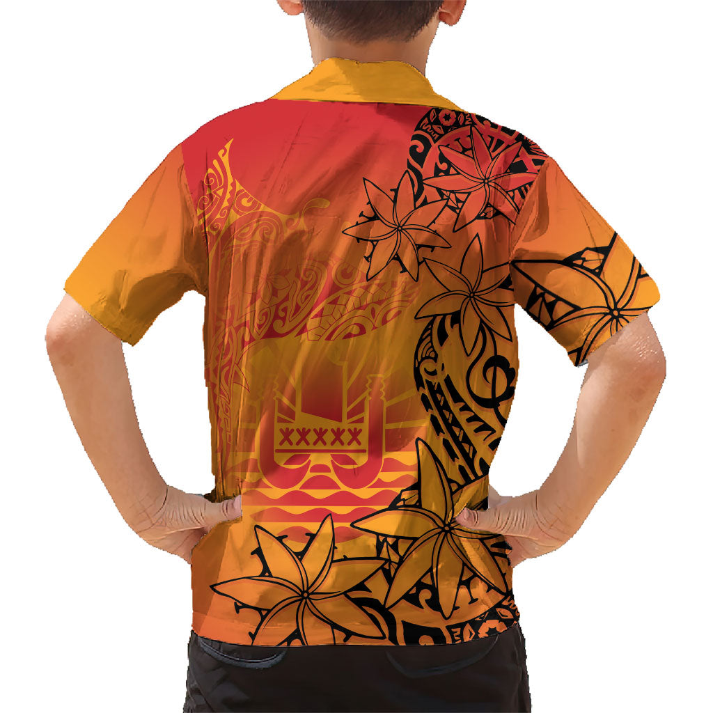 French Polynesia Manta Ray Tattoo Kid Hawaiian Shirt Tahiti Hahalua Tiare Maori Gradient Style LT14 - Polynesian Pride