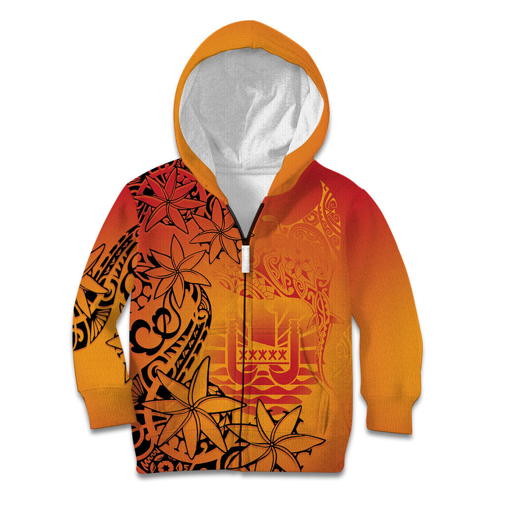 French Polynesia Manta Ray Tattoo Kid Hoodie Tahiti Hahalua Tiare Maori Gradient Style LT14 Zip Hoodie Orange - Polynesian Pride