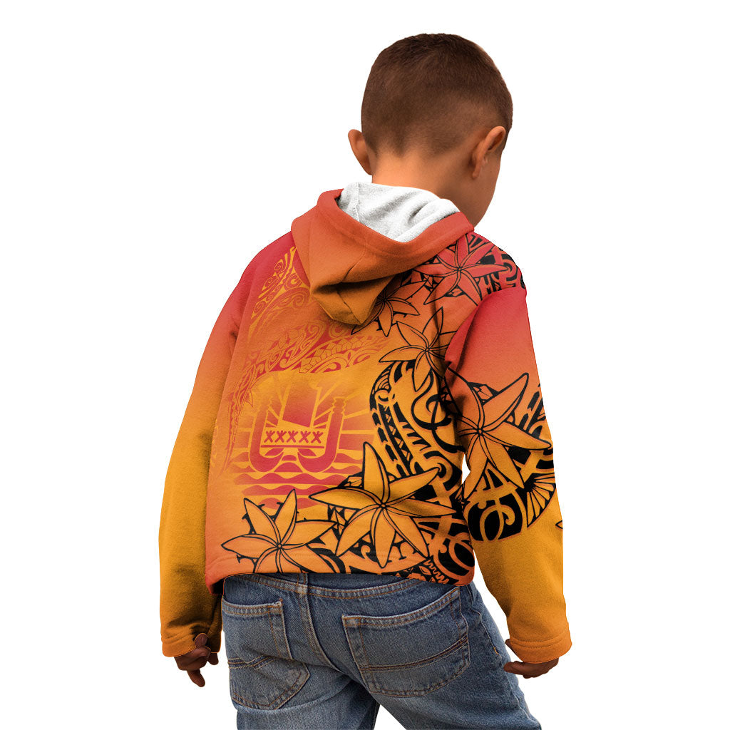 French Polynesia Manta Ray Tattoo Kid Hoodie Tahiti Hahalua Tiare Maori Gradient Style LT14 - Polynesian Pride