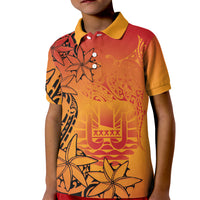 French Polynesia Manta Ray Tattoo Kid Polo Shirt Tahiti Hahalua Tiare Maori Gradient Style LT14 Kid Orange - Polynesian Pride