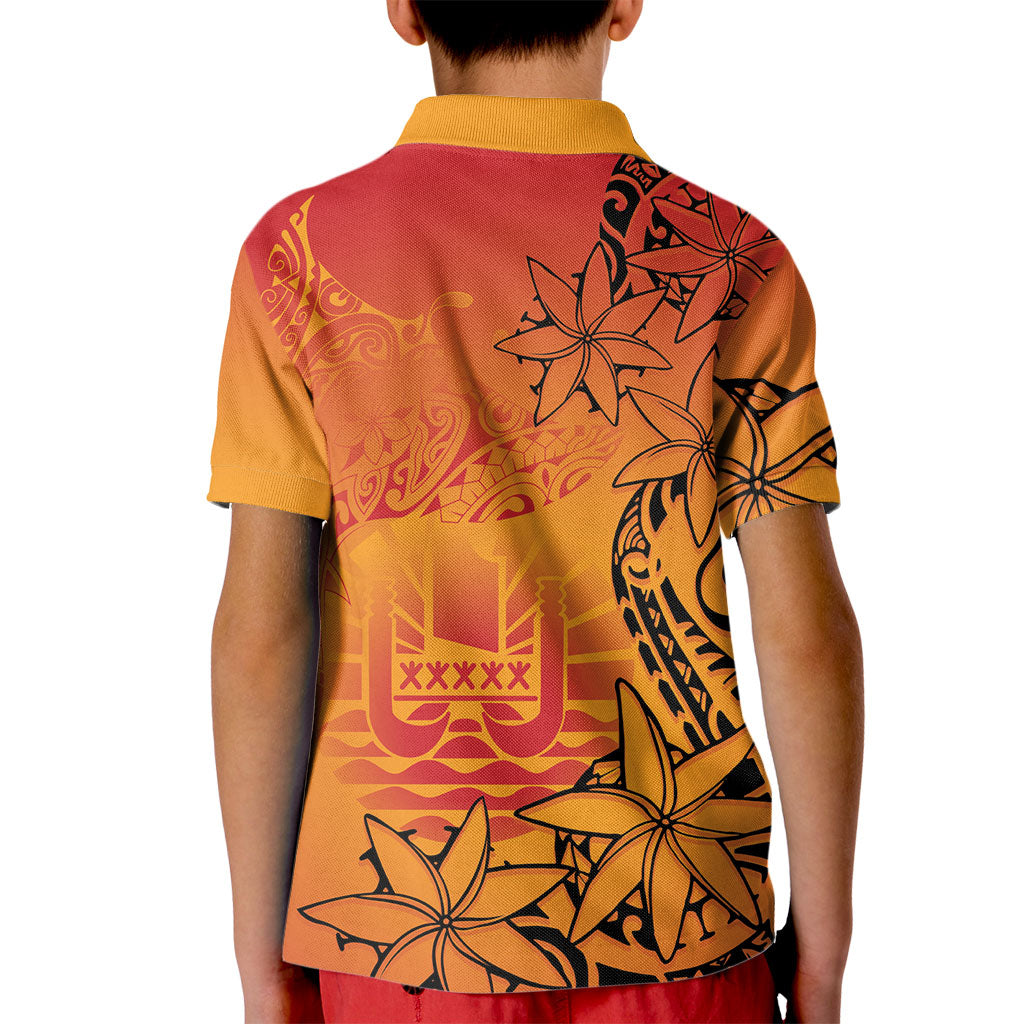 French Polynesia Manta Ray Tattoo Kid Polo Shirt Tahiti Hahalua Tiare Maori Gradient Style LT14 - Polynesian Pride