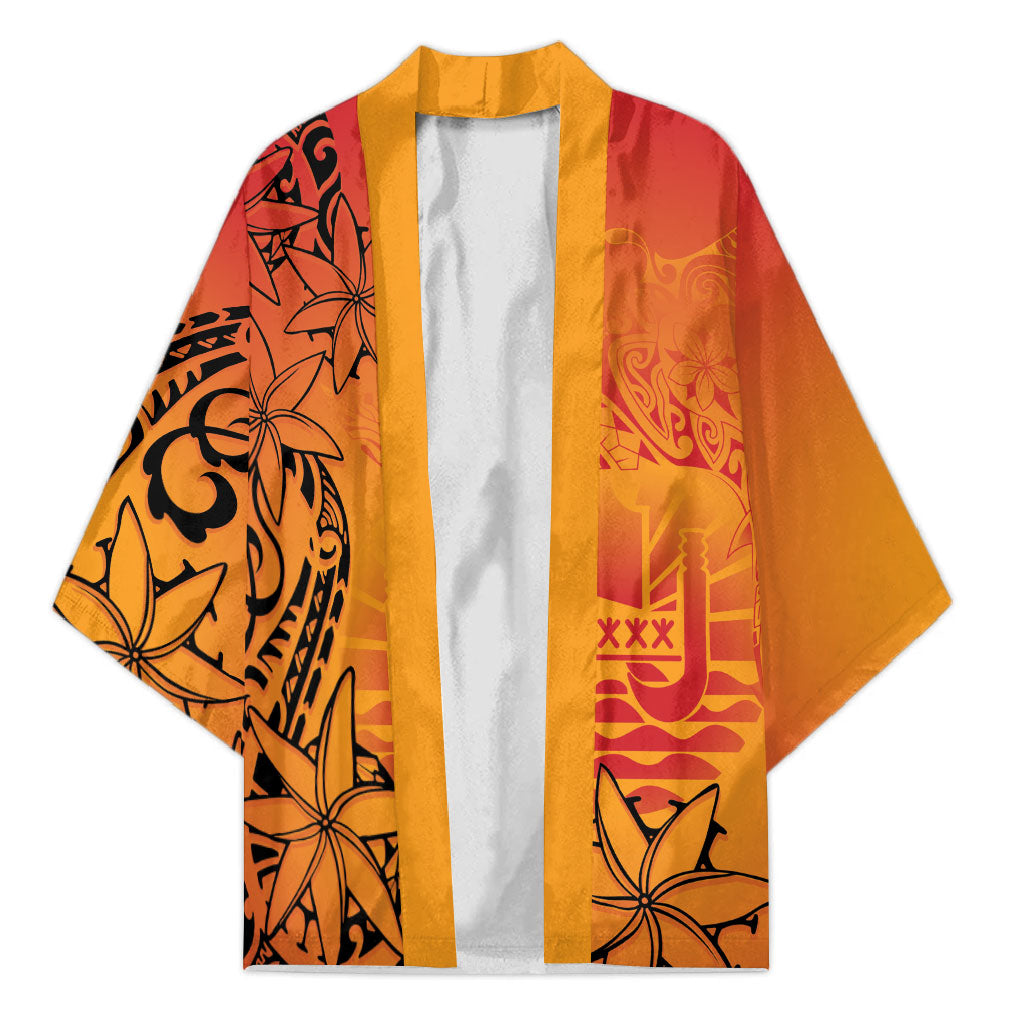 French Polynesia Manta Ray Tattoo Kimono Tahiti Hahalua Tiare Maori Gradient Style