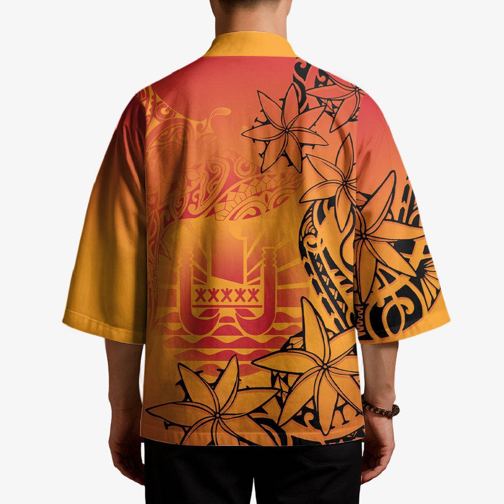 French Polynesia Manta Ray Tattoo Kimono Tahiti Hahalua Tiare Maori Gradient Style