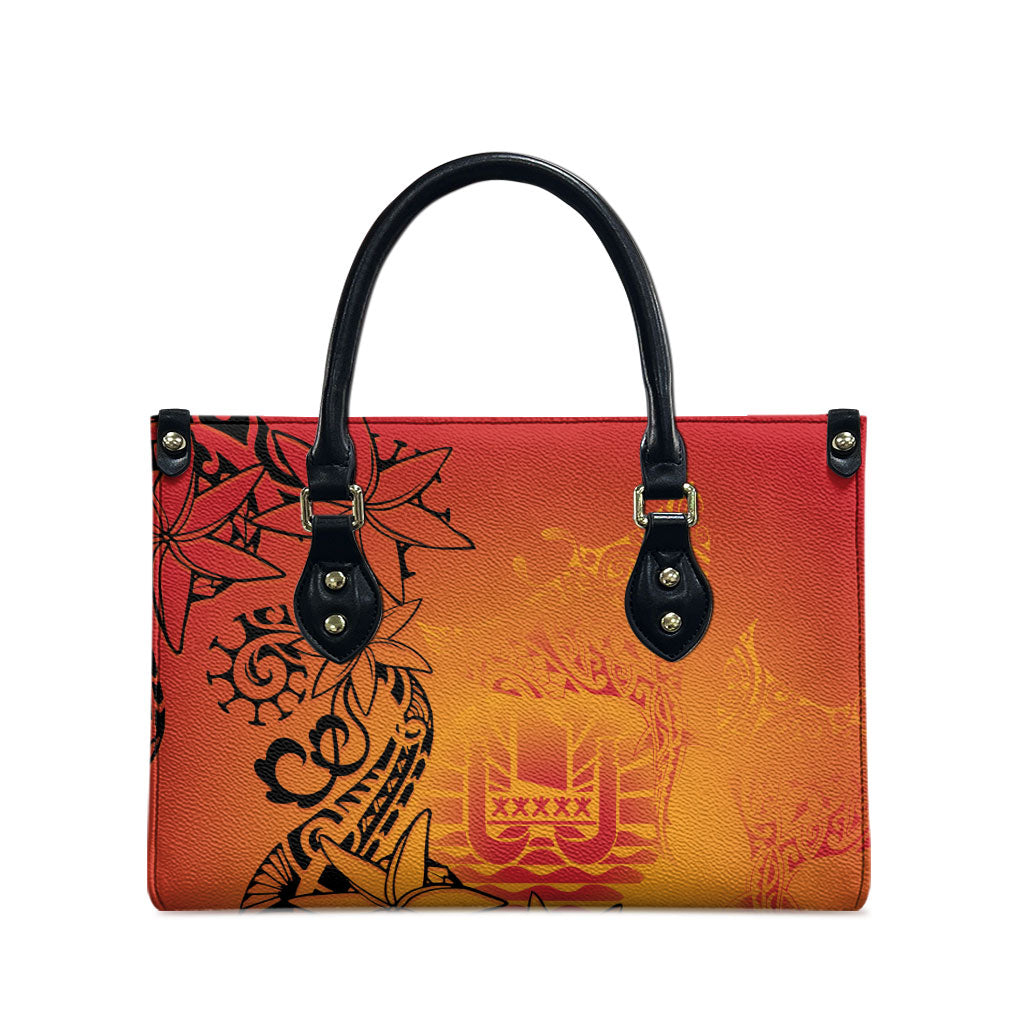 French Polynesia Manta Ray Tattoo Leather Bag Tahiti Hahalua Tiare Maori Gradient Style LT14 - Polynesian Pride