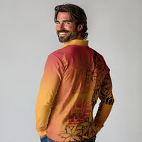 French Polynesia Manta Ray Tattoo Long Sleeve Polo Shirt Tahiti Hahalua Tiare Maori Gradient Style LT14 - Polynesian Pride