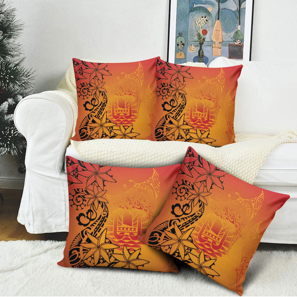 French Polynesia Manta Ray Tattoo Pillow Cover Tahiti Hahalua Tiare Maori Gradient Style