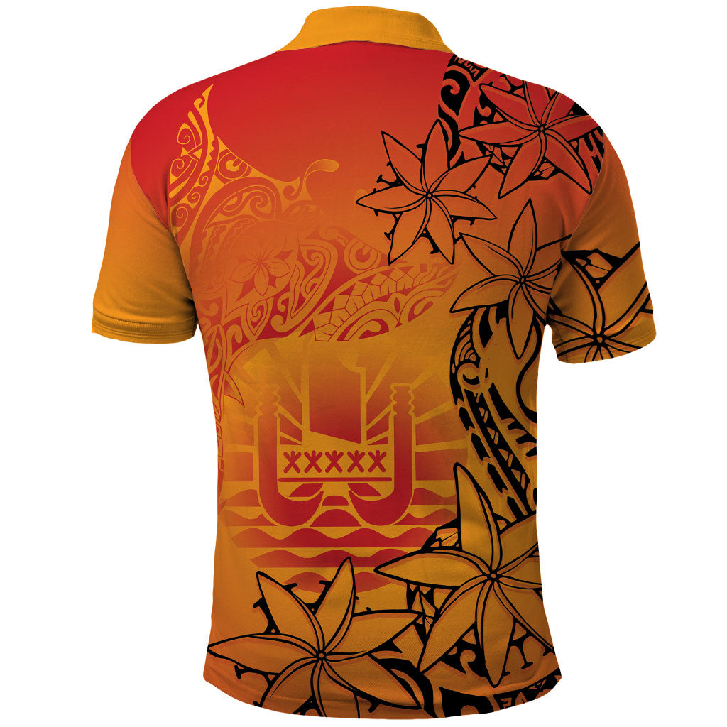 French Polynesia Manta Ray Tattoo Polo Shirt Tahiti Hahalua Tiare Maori Gradient Style