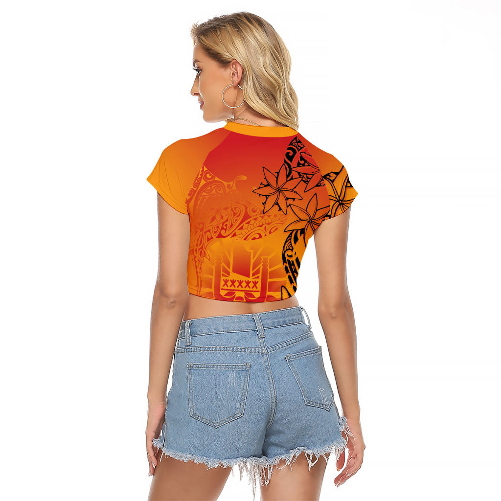 French Polynesia Manta Ray Tattoo Raglan Cropped T Shirt Tahiti Hahalua Tiare Maori Gradient Style LT14 - Polynesian Pride