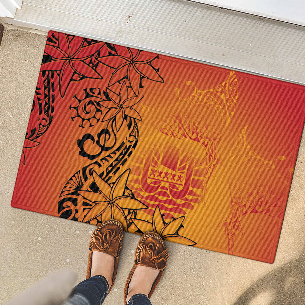 French Polynesia Manta Ray Tattoo Rubber Doormat Tahiti Hahalua Tiare Maori Gradient Style