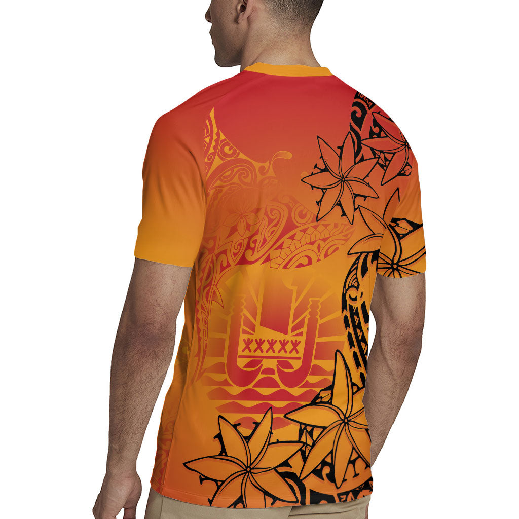 French Polynesia Manta Ray Tattoo Rugby Jersey Tahiti Hahalua Tiare Maori Gradient Style