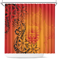 French Polynesia Manta Ray Tattoo Shower Curtain Tahiti Hahalua Tiare Maori Gradient Style