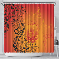 French Polynesia Manta Ray Tattoo Shower Curtain Tahiti Hahalua Tiare Maori Gradient Style