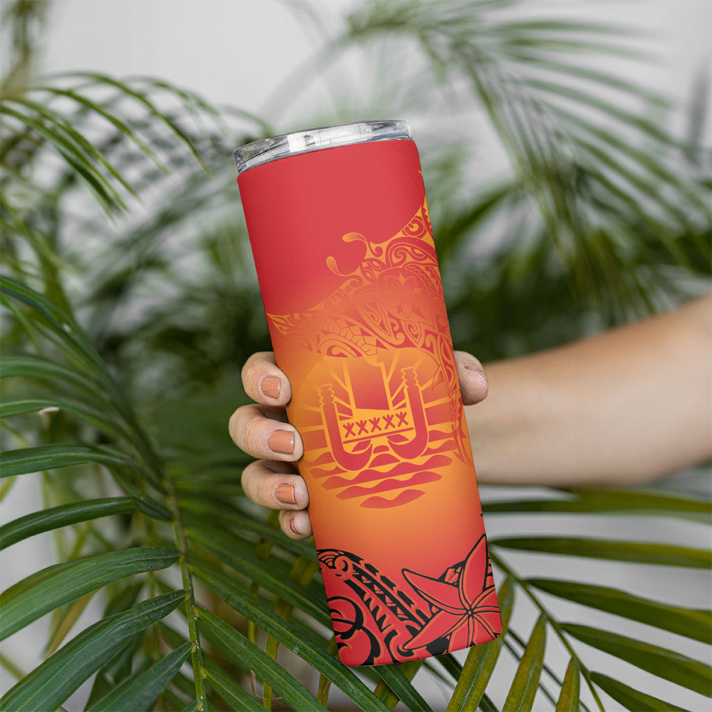 French Polynesia Manta Ray Tattoo Skinny Tumbler Tahiti Hahalua Tiare Maori Gradient Style LT14 - Polynesian Pride