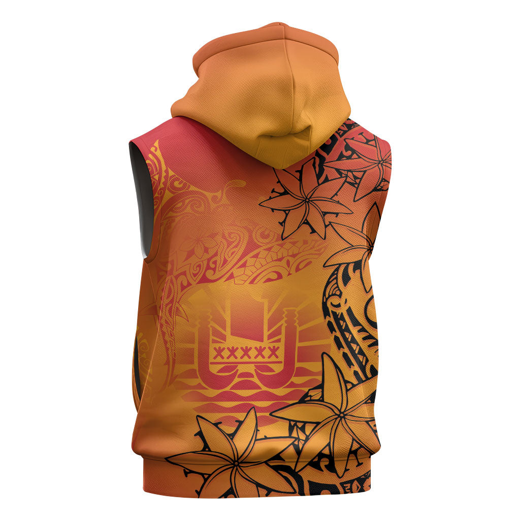 French Polynesia Manta Ray Tattoo Sleeveless Hoodie Tahiti Hahalua Tiare Maori Gradient Style