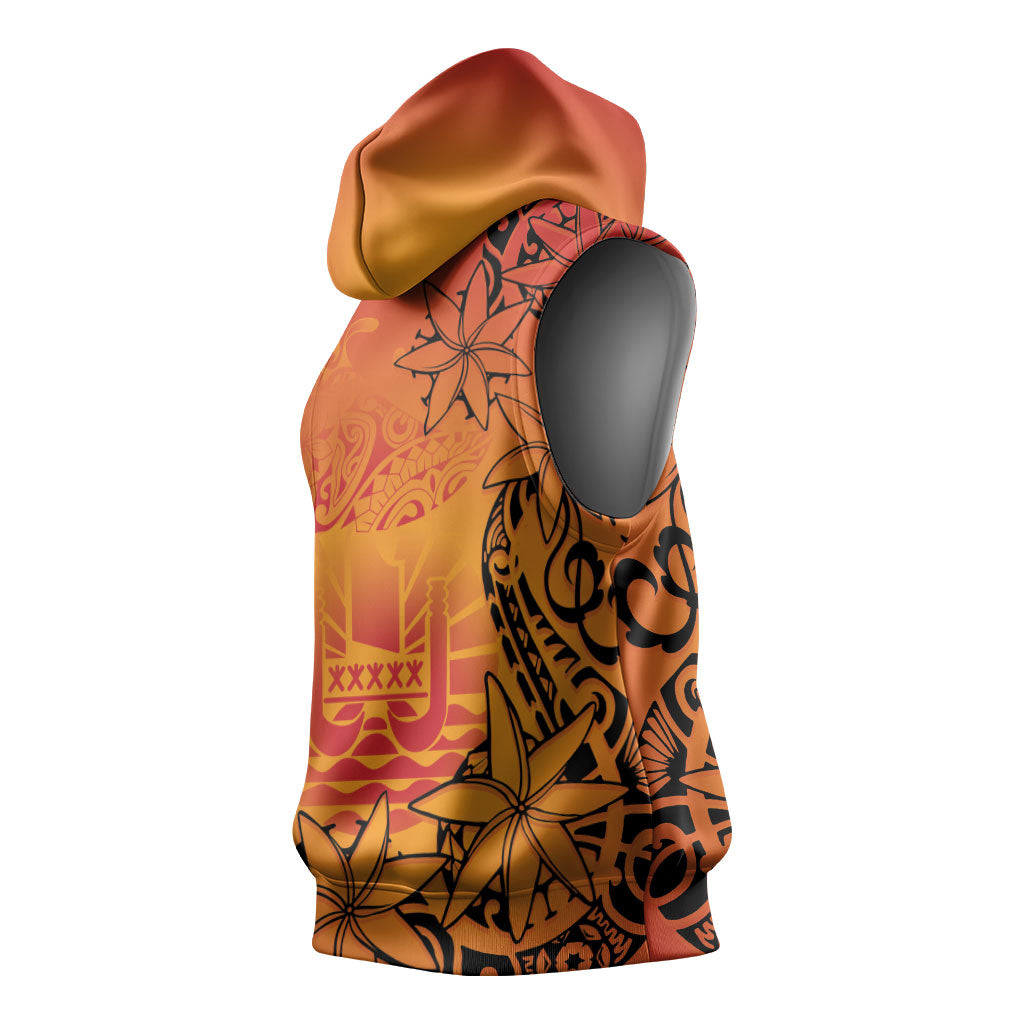 French Polynesia Manta Ray Tattoo Sleeveless Hoodie Tahiti Hahalua Tiare Maori Gradient Style