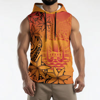 French Polynesia Manta Ray Tattoo Sleeveless Hoodie Tahiti Hahalua Tiare Maori Gradient Style