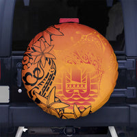 French Polynesia Manta Ray Tattoo Spare Tire Cover Tahiti Hahalua Tiare Maori Gradient Style LT14 No hole Orange - Polynesian Pride