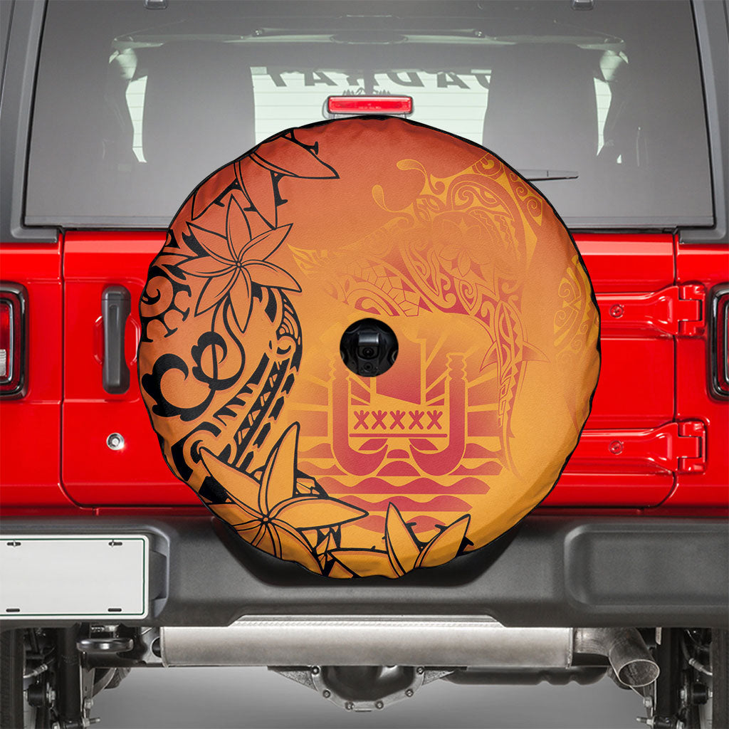 French Polynesia Manta Ray Tattoo Spare Tire Cover Tahiti Hahalua Tiare Maori Gradient Style LT14 - Polynesian Pride