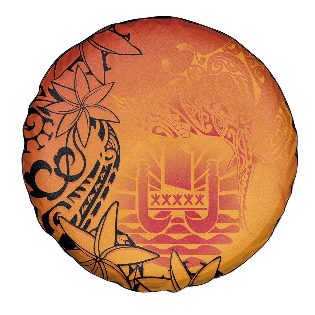 French Polynesia Manta Ray Tattoo Spare Tire Cover Tahiti Hahalua Tiare Maori Gradient Style LT14 - Polynesian Pride