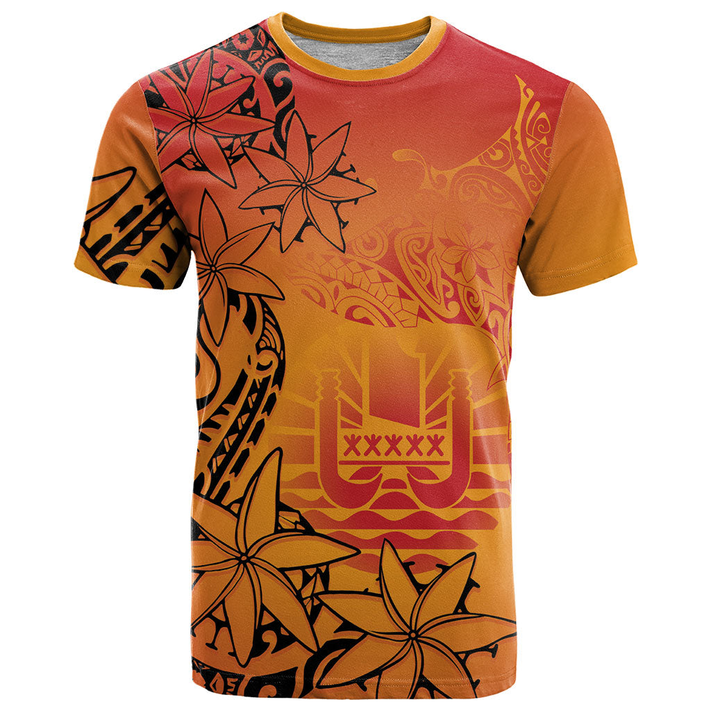 French Polynesia Manta Ray Tattoo T Shirt Tahiti Hahalua Tiare Maori Gradient Style