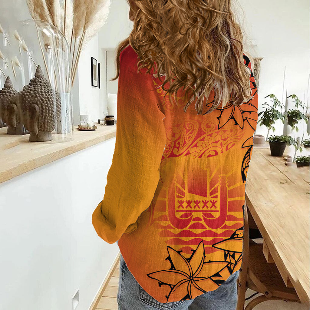 French Polynesia Manta Ray Tattoo Women Casual Shirt Tahiti Hahalua Tiare Maori Gradient Style LT14 - Polynesian Pride