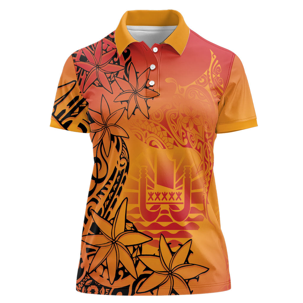 French Polynesia Manta Ray Tattoo Women Polo Shirt Tahiti Hahalua Tiare Maori Gradient Style LT14 Female Orange - Polynesian Pride