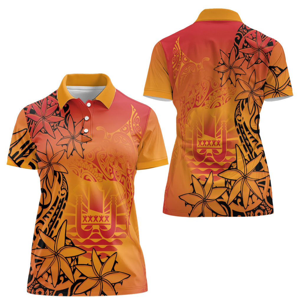 French Polynesia Manta Ray Tattoo Women Polo Shirt Tahiti Hahalua Tiare Maori Gradient Style LT14 - Polynesian Pride