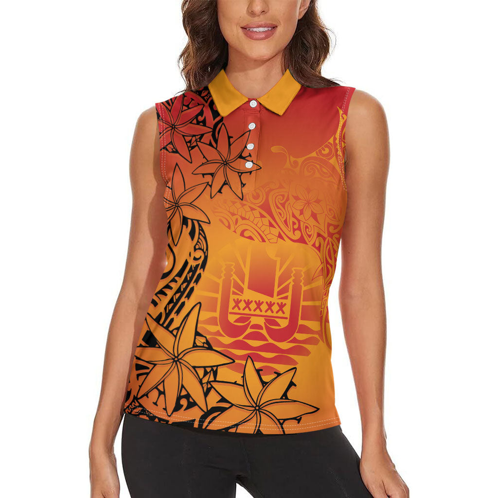French Polynesia Manta Ray Tattoo Women Sleeveless Polo Shirt Tahiti Hahalua Tiare Maori Gradient Style LT14 - Polynesian Pride