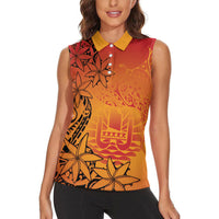 French Polynesia Manta Ray Tattoo Women Sleeveless Polo Shirt Tahiti Hahalua Tiare Maori Gradient Style LT14 - Polynesian Pride