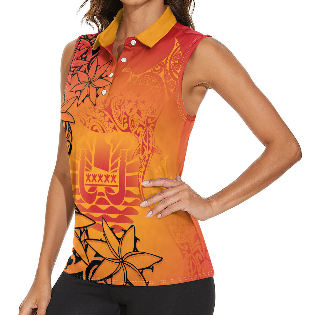 French Polynesia Manta Ray Tattoo Women Sleeveless Polo Shirt Tahiti Hahalua Tiare Maori Gradient Style LT14 - Polynesian Pride