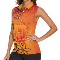 French Polynesia Manta Ray Tattoo Women Sleeveless Polo Shirt Tahiti Hahalua Tiare Maori Gradient Style LT14 - Polynesian Pride