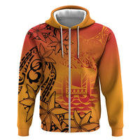 French Polynesia Manta Ray Tattoo Zip Hoodie Tahiti Hahalua Tiare Maori Gradient Style LT14 Zip Hoodie Orange - Polynesian Pride
