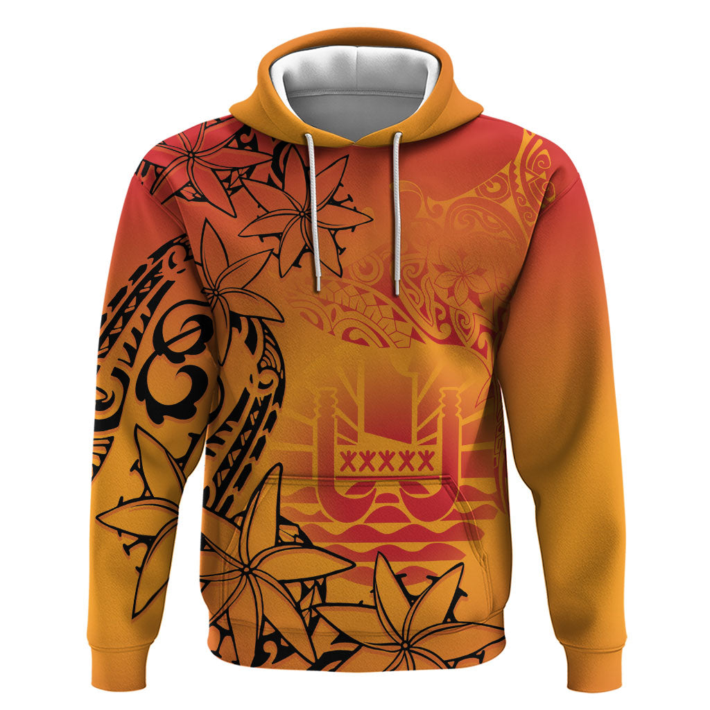 French Polynesia Manta Ray Tattoo Zip Hoodie Tahiti Hahalua Tiare Maori Gradient Style LT14 Pullover Hoodie Orange - Polynesian Pride