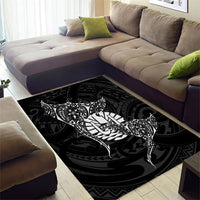 French Polynesia Manta Ray Tattoo Area Rug Tahiti Hahalua Turtle Shark Black Color