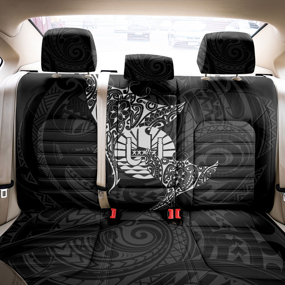 French Polynesia Manta Ray Tattoo Back Car Seat Cover Tahiti Hahalua Turtle Shark Black Color