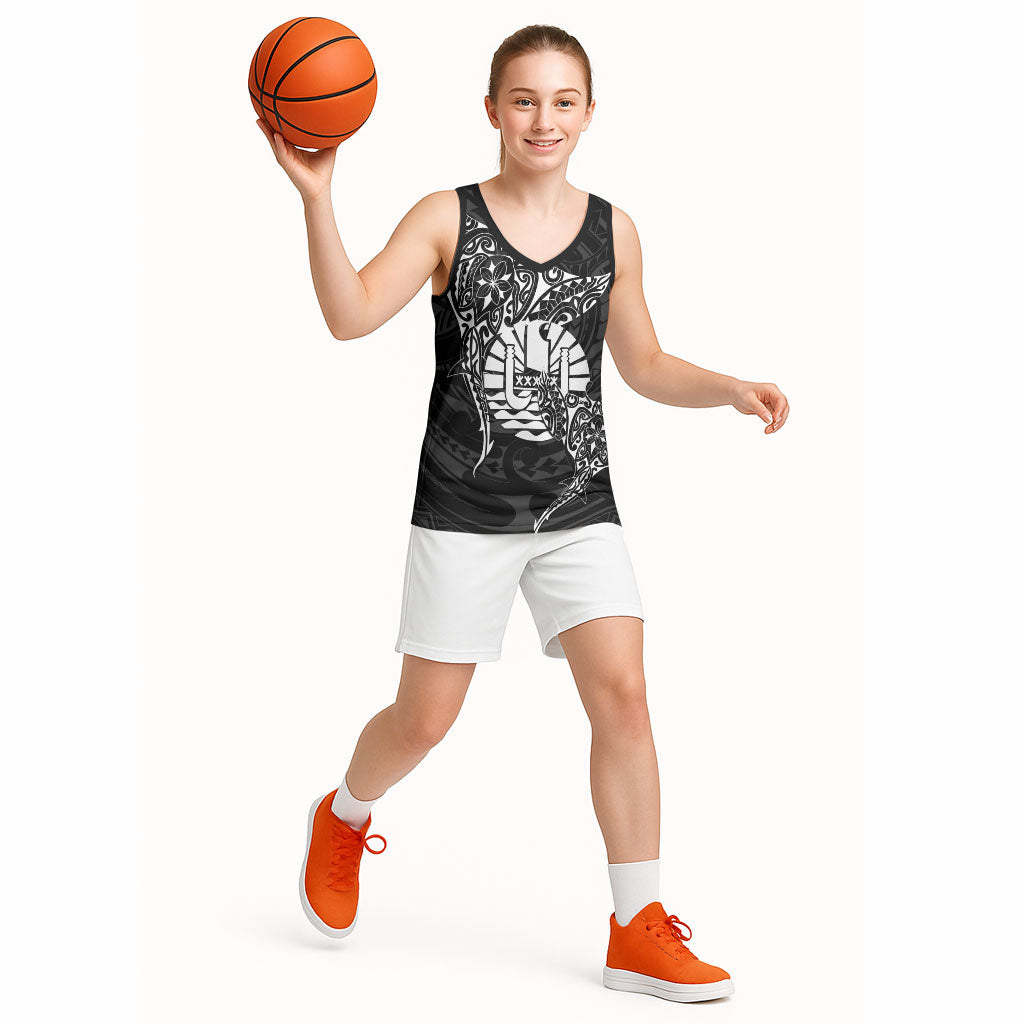 French Polynesia Manta Ray Tattoo Basketball Jersey Tahiti Hahalua Turtle Shark Black Color LT14 - Polynesian Pride