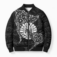 French Polynesia Manta Ray Tattoo Bomber Puffer Jacket Tahiti Hahalua Turtle Shark Black Color LT14 Unisex Black - Polynesian Pride