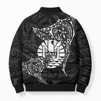 French Polynesia Manta Ray Tattoo Bomber Puffer Jacket Tahiti Hahalua Turtle Shark Black Color LT14 - Polynesian Pride