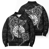 French Polynesia Manta Ray Tattoo Bomber Puffer Jacket Tahiti Hahalua Turtle Shark Black Color LT14 - Polynesian Pride