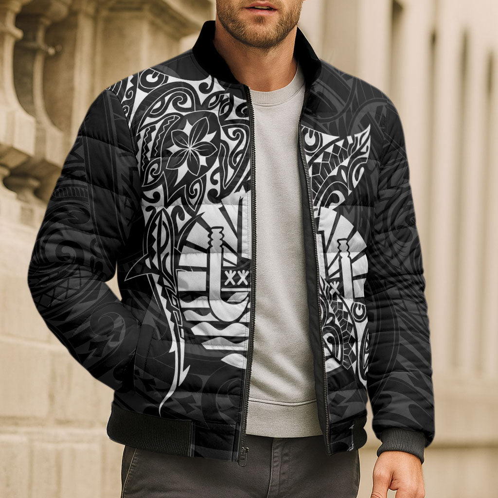 French Polynesia Manta Ray Tattoo Bomber Puffer Jacket Tahiti Hahalua Turtle Shark Black Color LT14 - Polynesian Pride