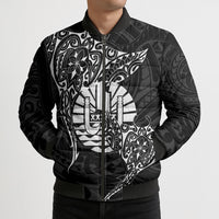 French Polynesia Manta Ray Tattoo Bomber Puffer Jacket Tahiti Hahalua Turtle Shark Black Color LT14 - Polynesian Pride