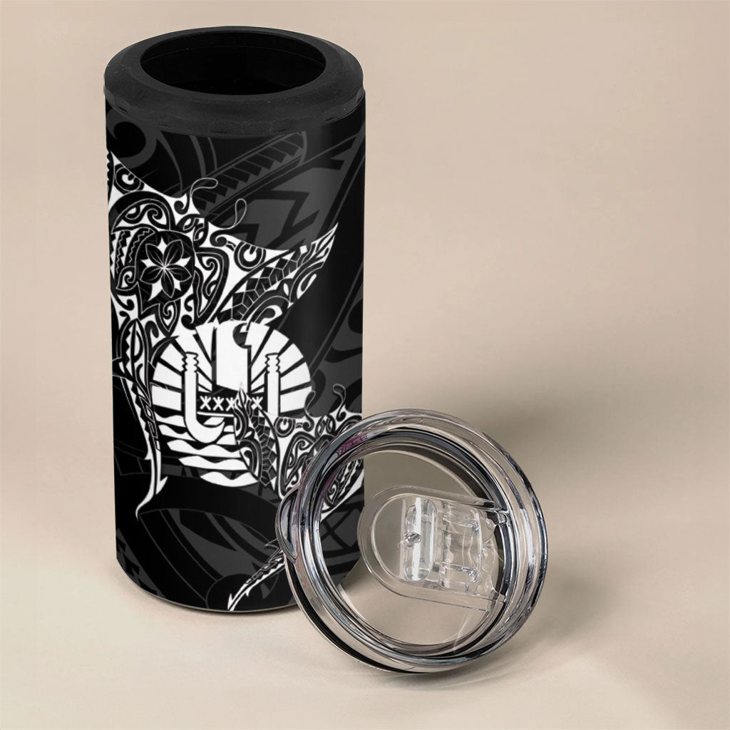 French Polynesia Manta Ray Tattoo 4 in 1 Can Cooler Tumbler Tahiti Hahalua Turtle Shark Black Color LT14 - Polynesian Pride