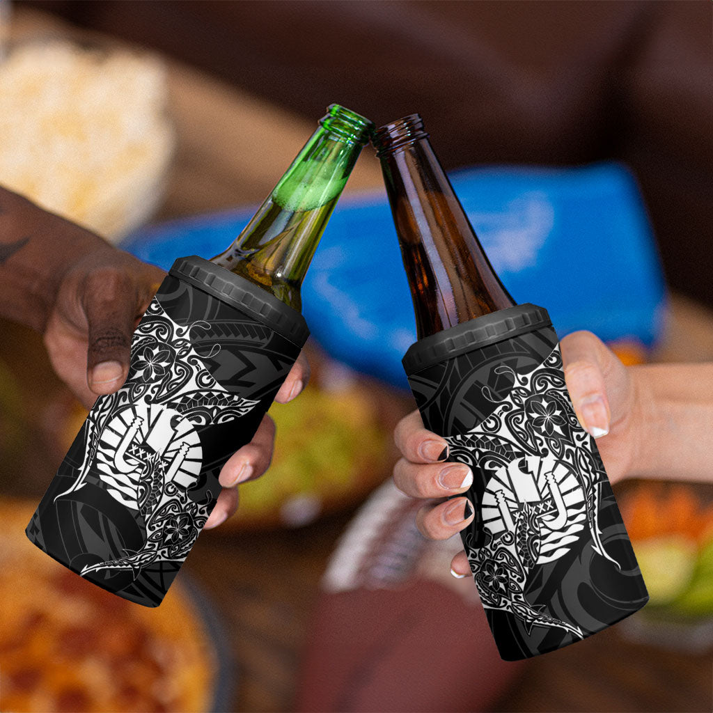 French Polynesia Manta Ray Tattoo 4 in 1 Can Cooler Tumbler Tahiti Hahalua Turtle Shark Black Color LT14 - Polynesian Pride